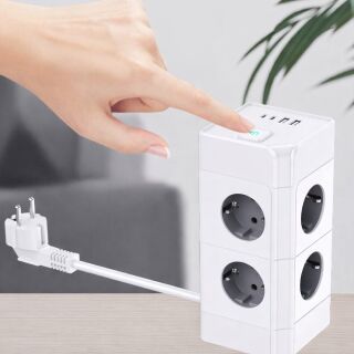 Compact Tower Power Strip – 5 Outlets + USB