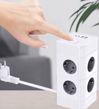 Compact Tower Power Strip – 5 Outlets + USB