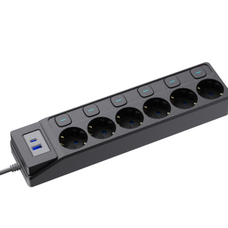Power Strip – 6 Outlets + USB-A/USB-C