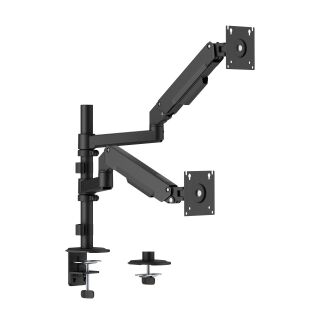 Linear Edge Pole-Mounted Dual-Screen Gas Spring Monitor Arm