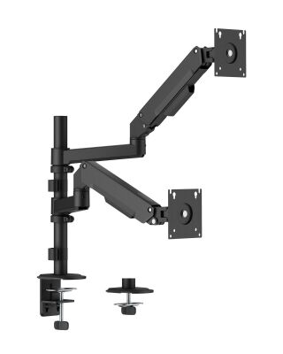 Linear Edge Pole-Mounted Dual-Screen Gas Spring Monitor Arm