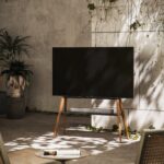 Danish Style TV Floor Stand with storage shelf
