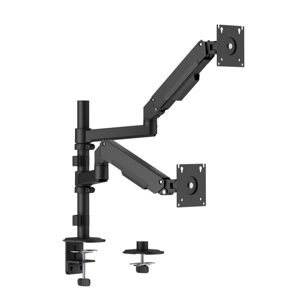 Linear Edge Pole-Mounted Dual-Screen Gas Spring Monitor Arm