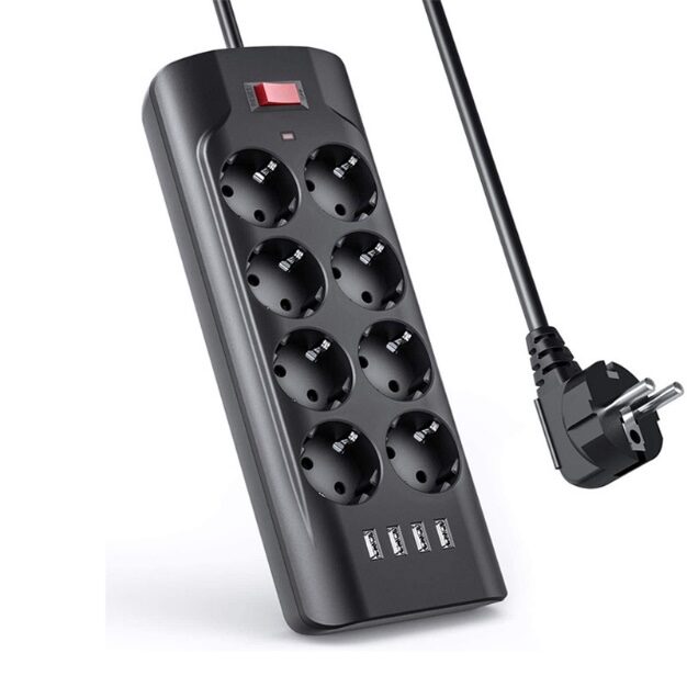 Power Strip – 8 Outlets + 4 USB-A